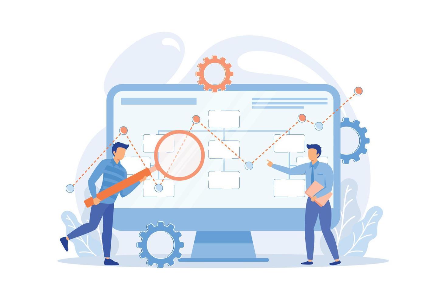 minuscolo persone analista e dati scienziato Lavorando con dati. dati guidato attività commerciale modello, globale dati strategie vettore illustrazione