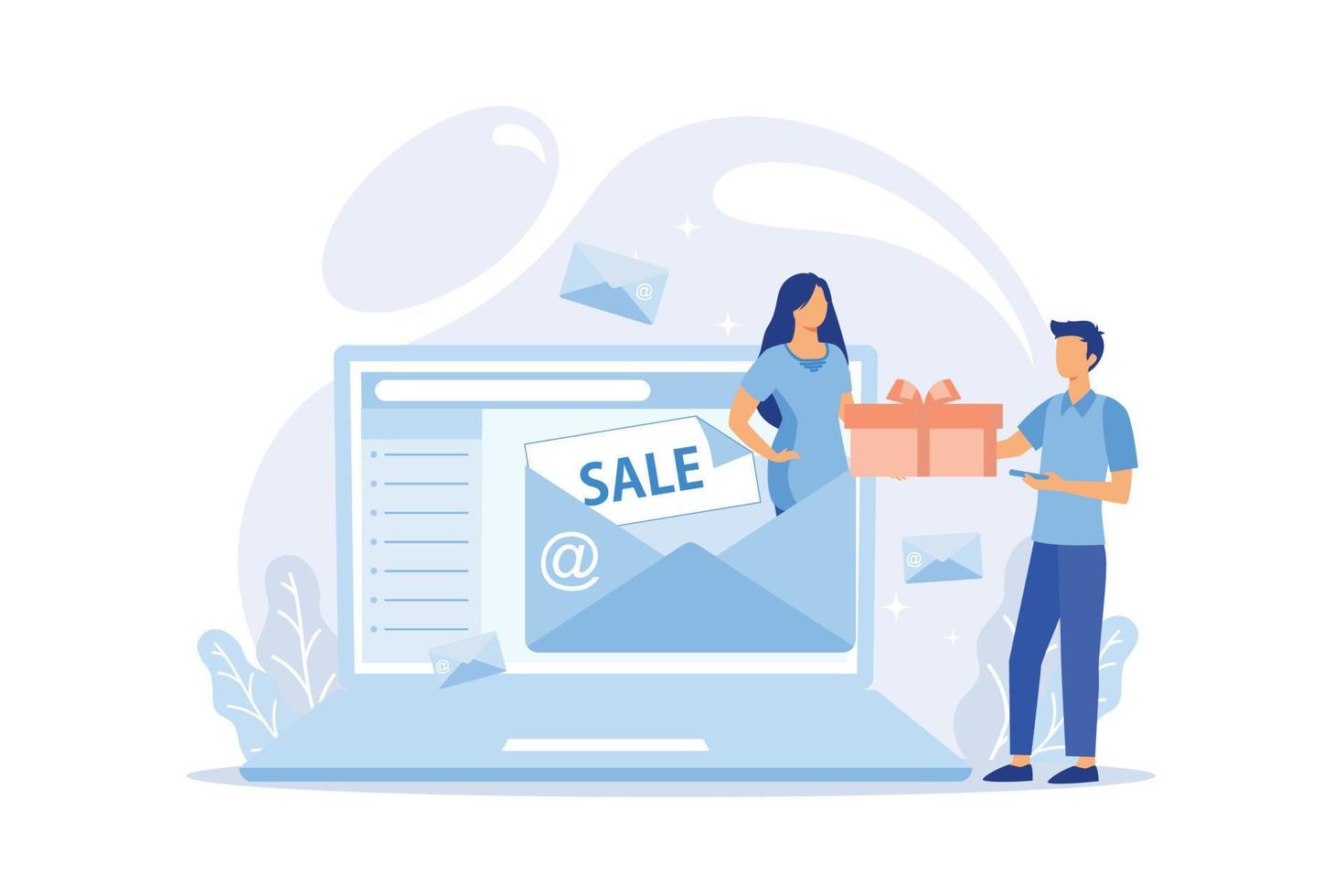 concetto di e-mail marketing, invio costume e-mail, soddisfare marketing - concettuale vettore illustrazione