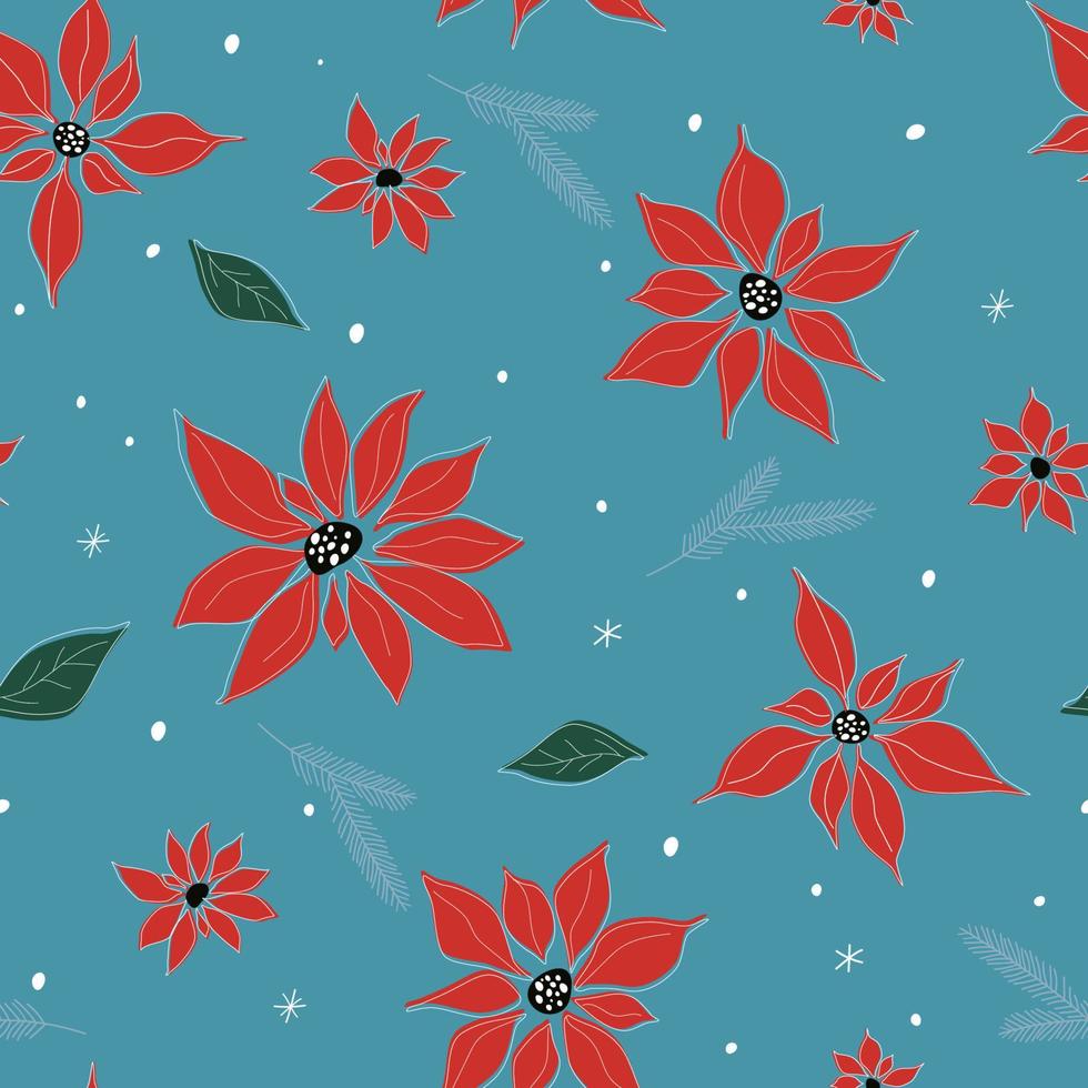 senza soluzione di continuità modello con Natale poinsettia fiore. inverno nuovo anni Stampa con fiocchi di neve. vettore grafica.