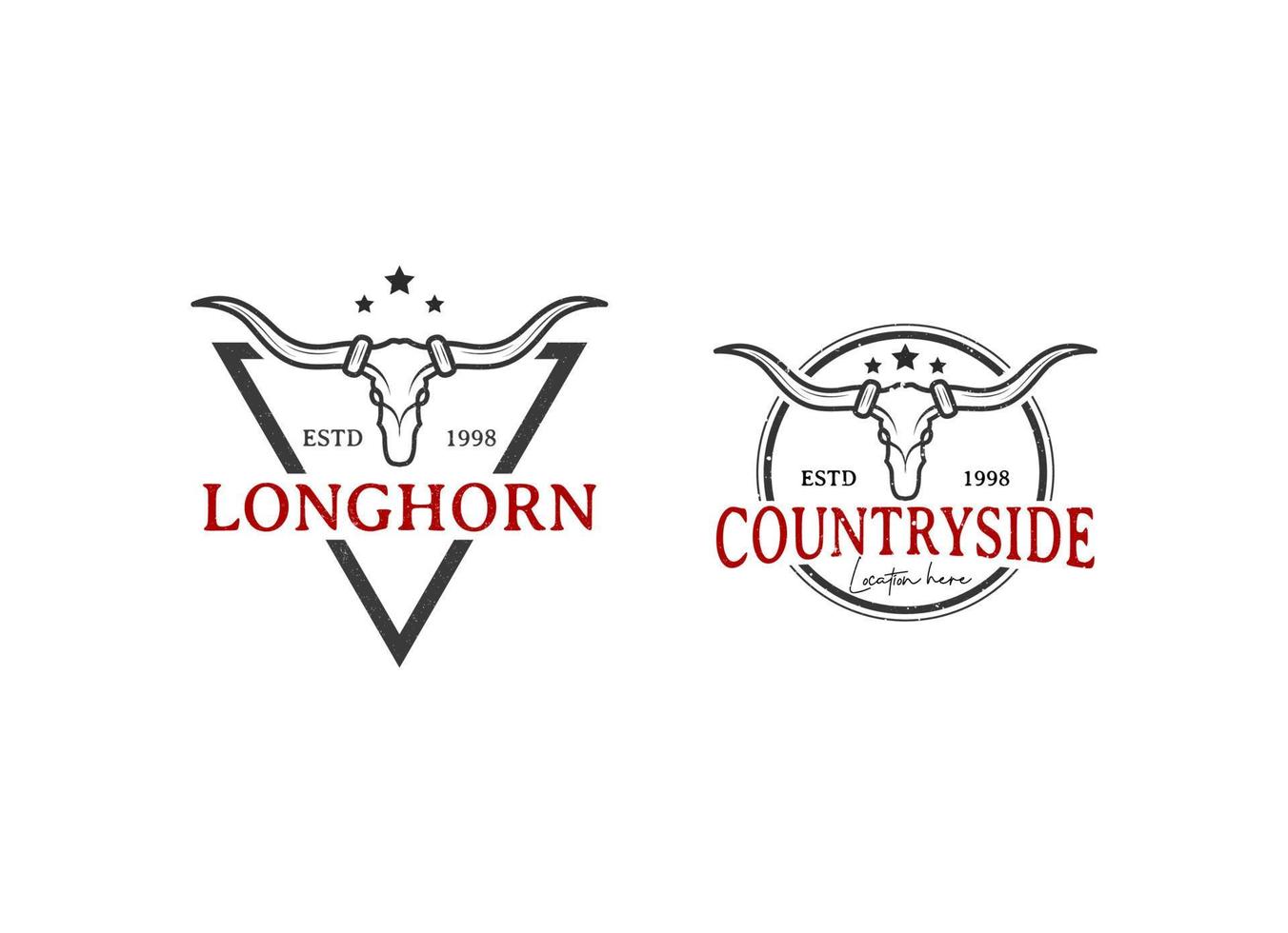 texas longhorn, design del logo dell'etichetta vintage country western bull bovini vettore