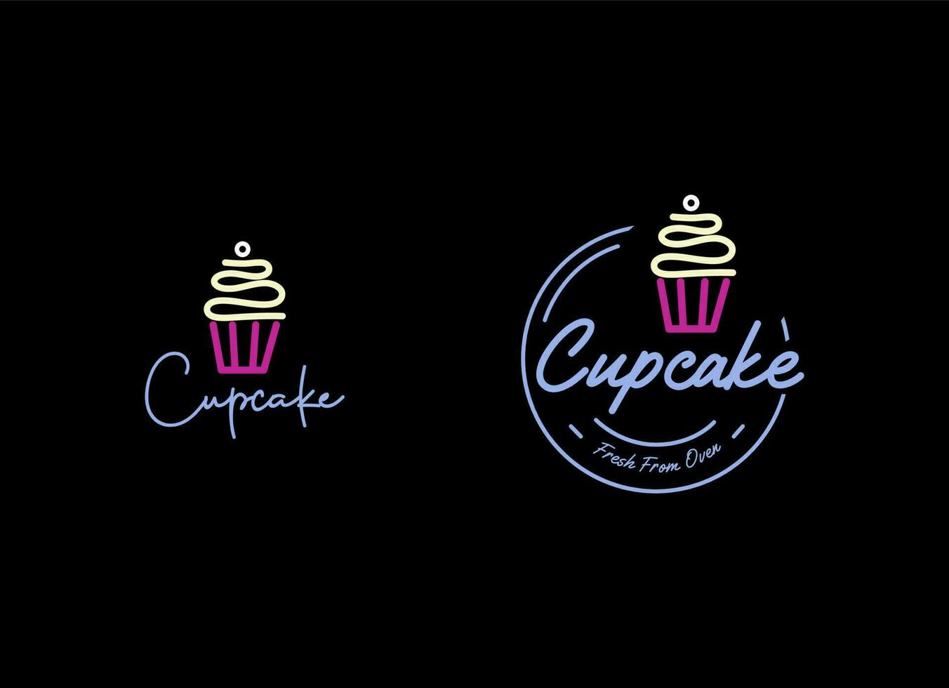 Cupcake negozio logo. il giro lineare logo di torta memorizzare su nero sfondo. vettore