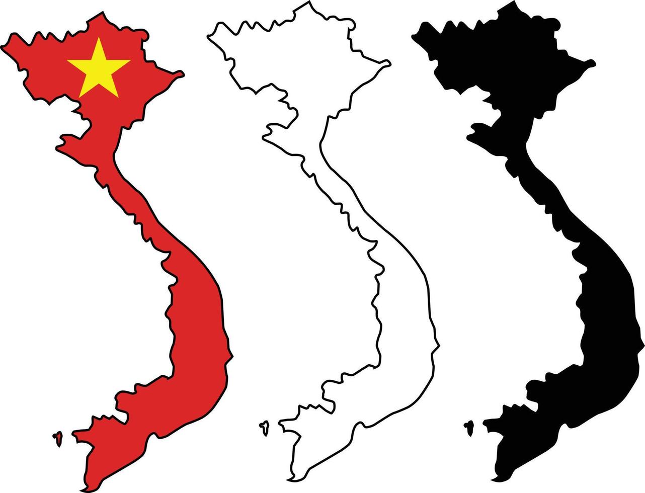 carta geografica di Vietnam con bandiera. schema carta geografica Vietnam. Vietnam vettore carta geografica silhouette. piatto stile.