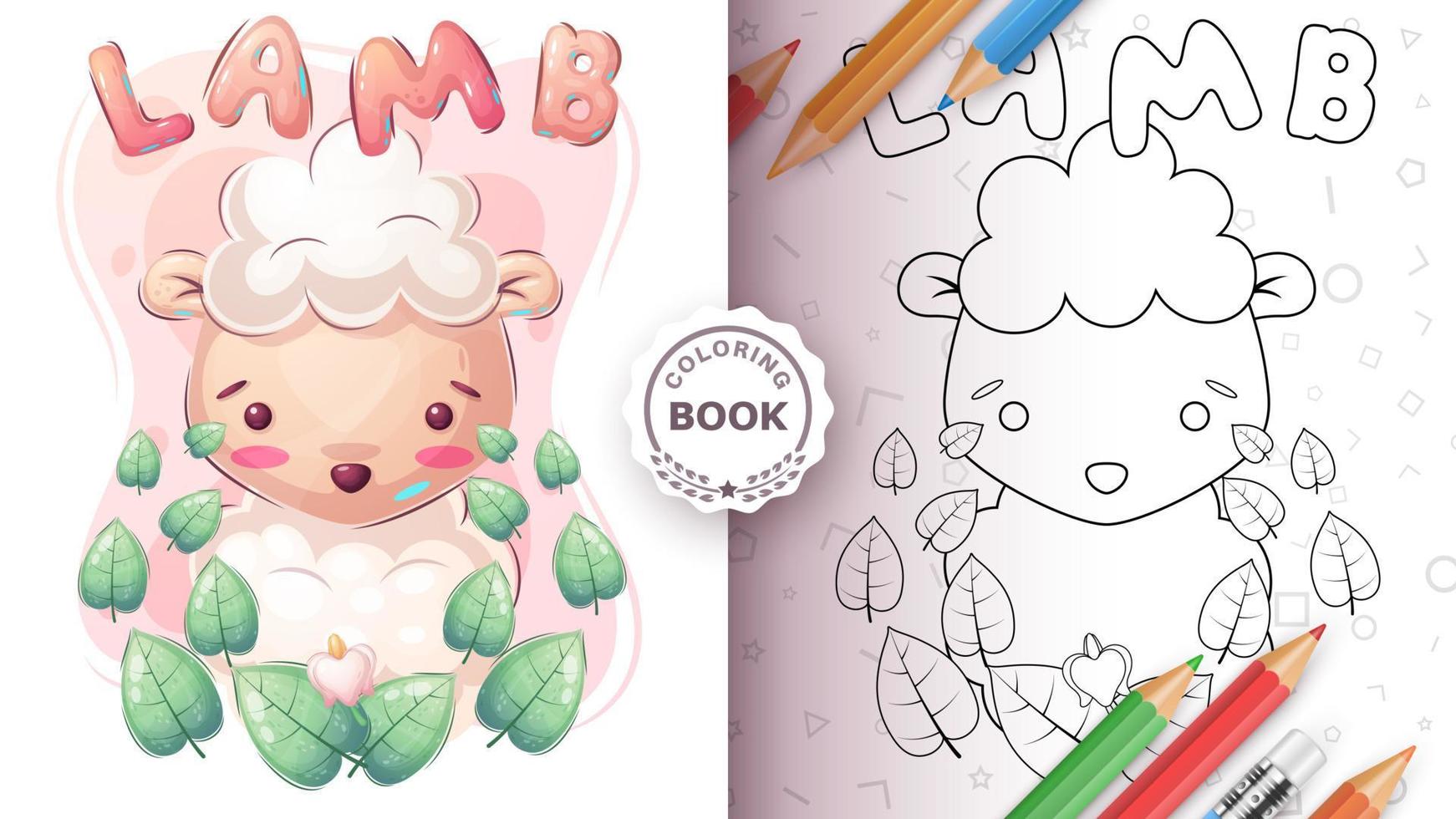 colorazione pagina cartone animato personaggio adorabile agnello, bella animale idea per Stampa maglietta, manifesto e bambini Busta, cartolina. carino mano disegnato stile pecora vettore