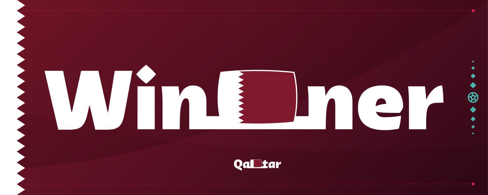 Qatar bandiera con vincitore slogan su calcio sfondo. mondo calcio 2022 torneo vettore illustrazione