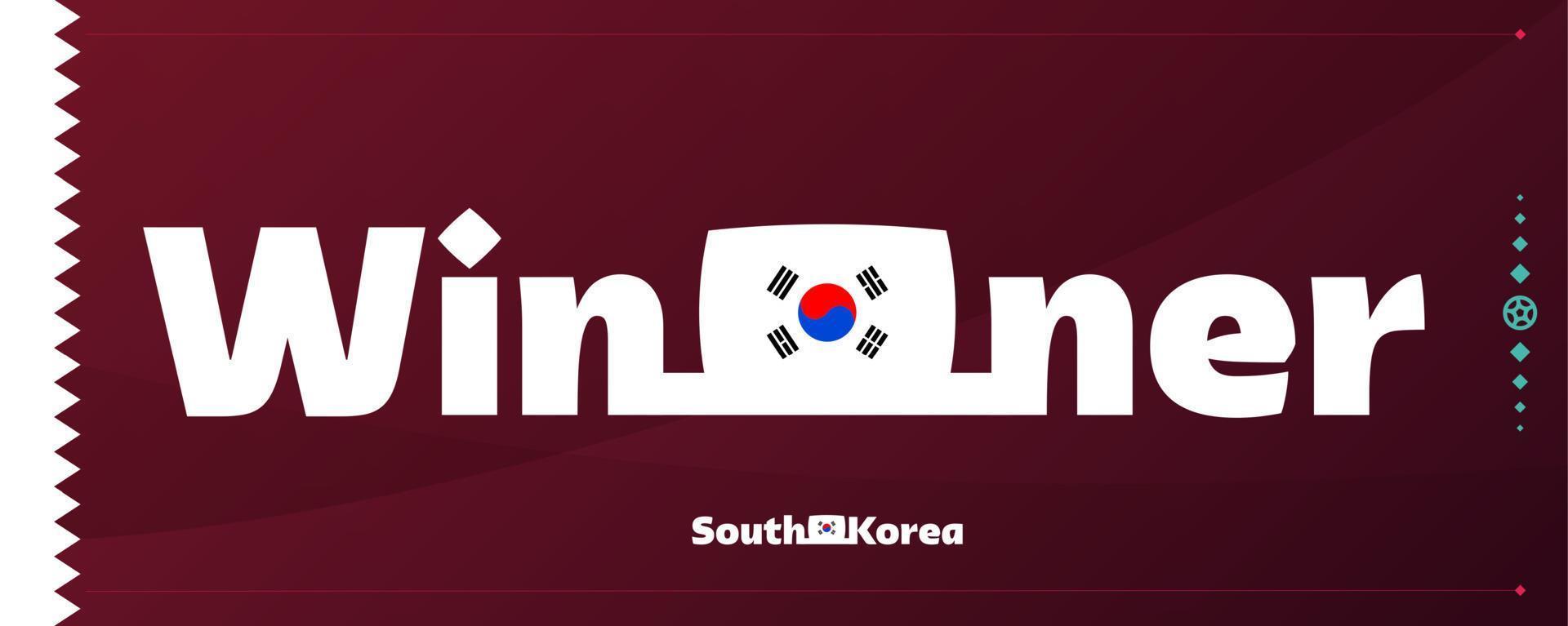 Sud Corea bandiera con vincitore slogan su calcio sfondo. mondo calcio 2022 torneo vettore illustrazione