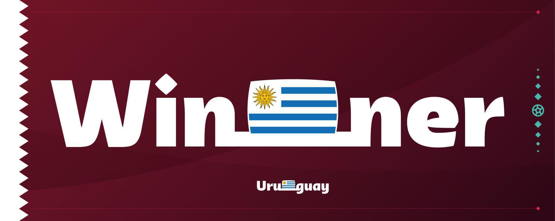 Uruguay bandiera con vincitore slogan su calcio sfondo. mondo calcio 2022 torneo vettore illustrazione