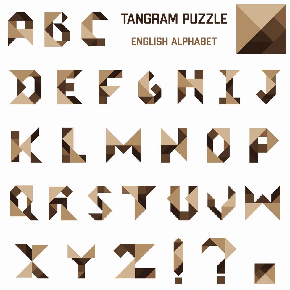 tangram puzzle gioco per bambini. impostato con inglese alfabeto. vettore illustrazione