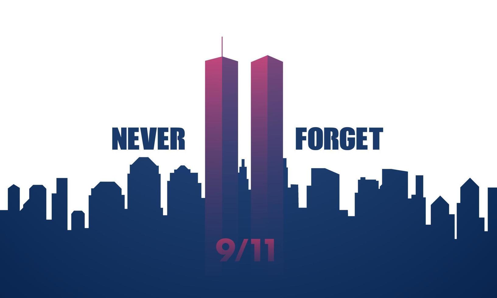 Stati Uniti d'America mai dimenticare settembre 11, 2001. saluto carta, striscione, manifesto. vettore illustrazione.
