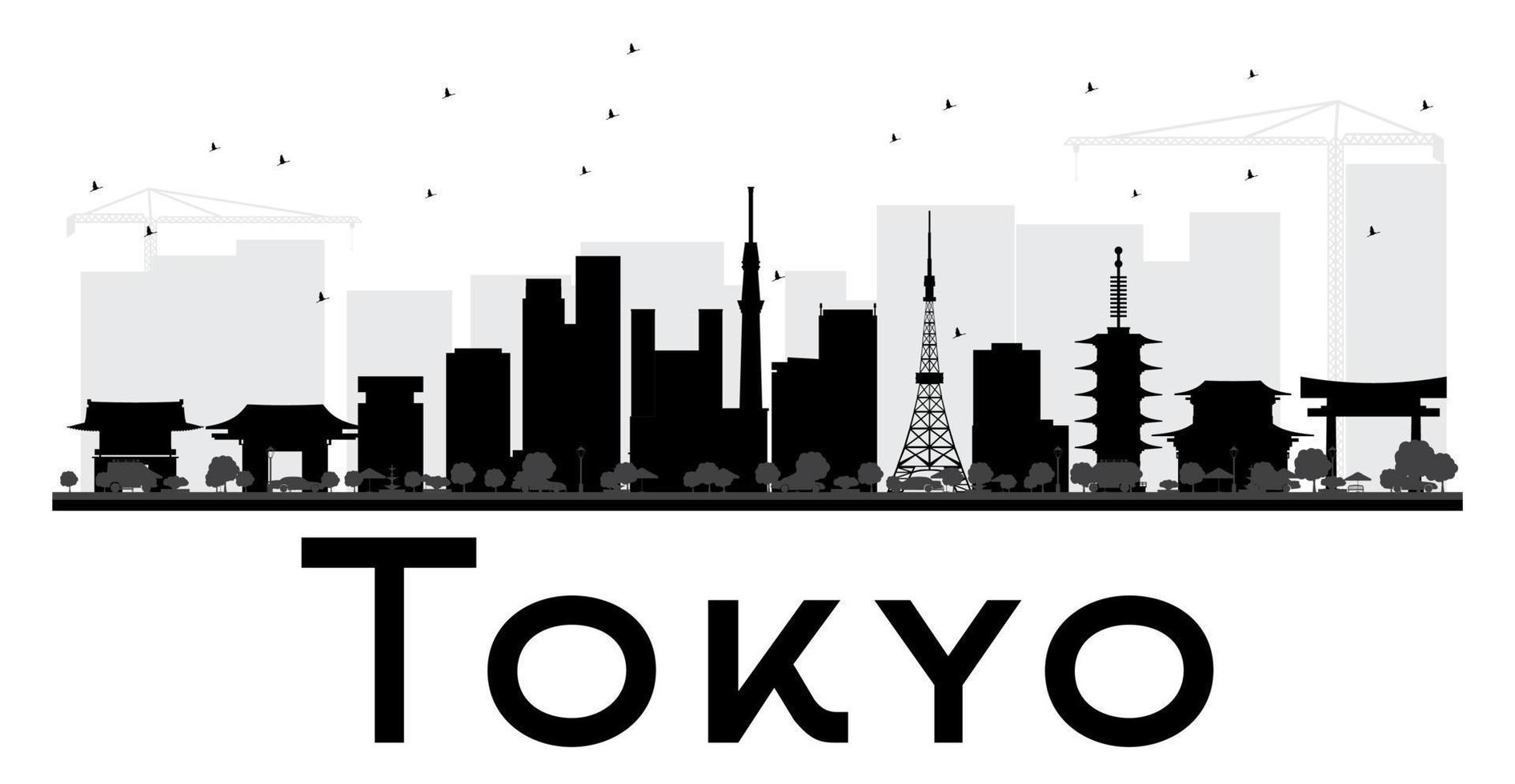 sagoma in bianco e nero dell'orizzonte della città di tokyo. vettore