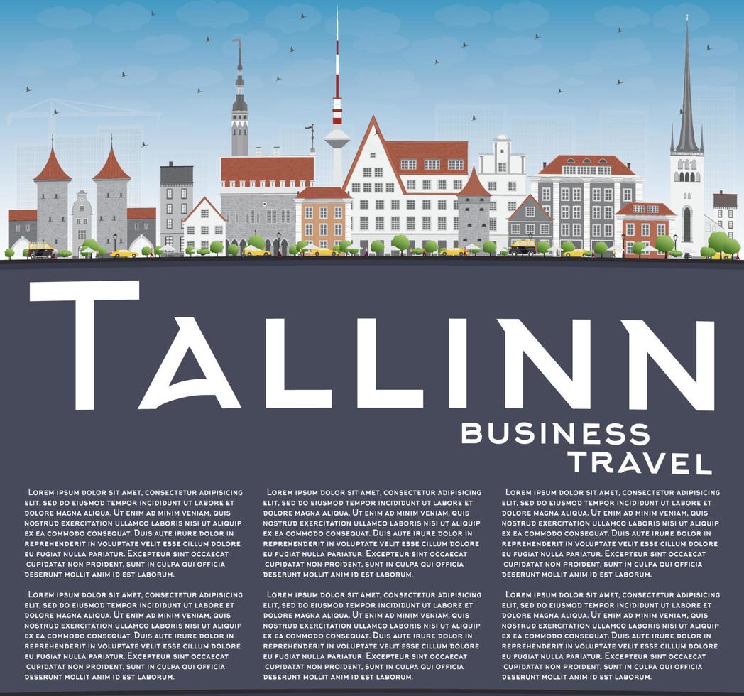 skyline di tallinn con edifici grigi, cielo blu e spazio per la copia. vettore