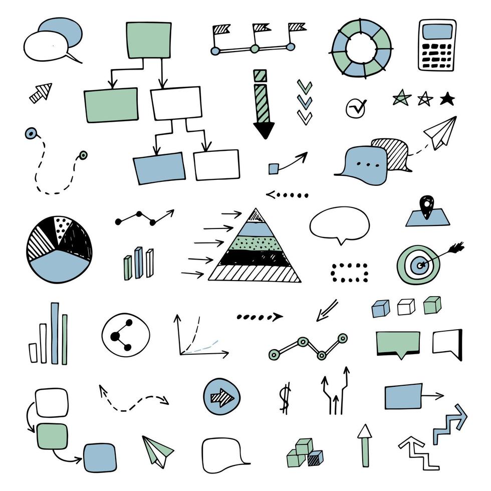 vettore mano disegnato Infografica illustrazione. impostato di attività commerciale scarabocchi icone. schizzo di attività commerciale processi. concetto visivo attività commerciale strategia, progetto. impostato di mano disegnato frecce