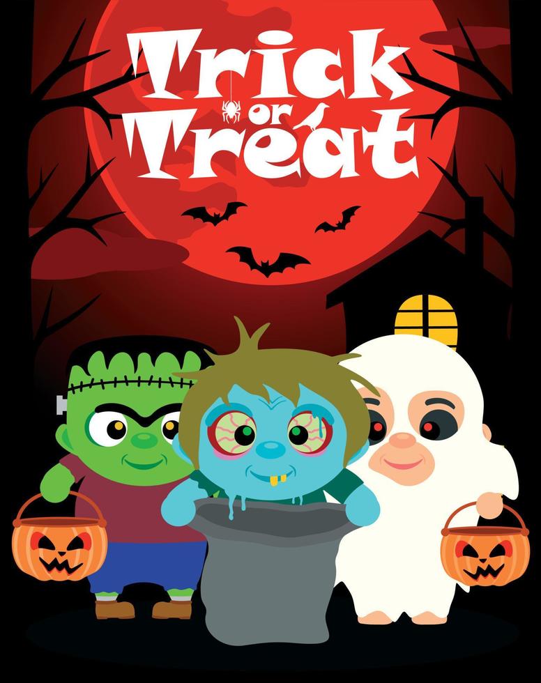 Halloween sfondo con bambini trucco o trattamento vettore