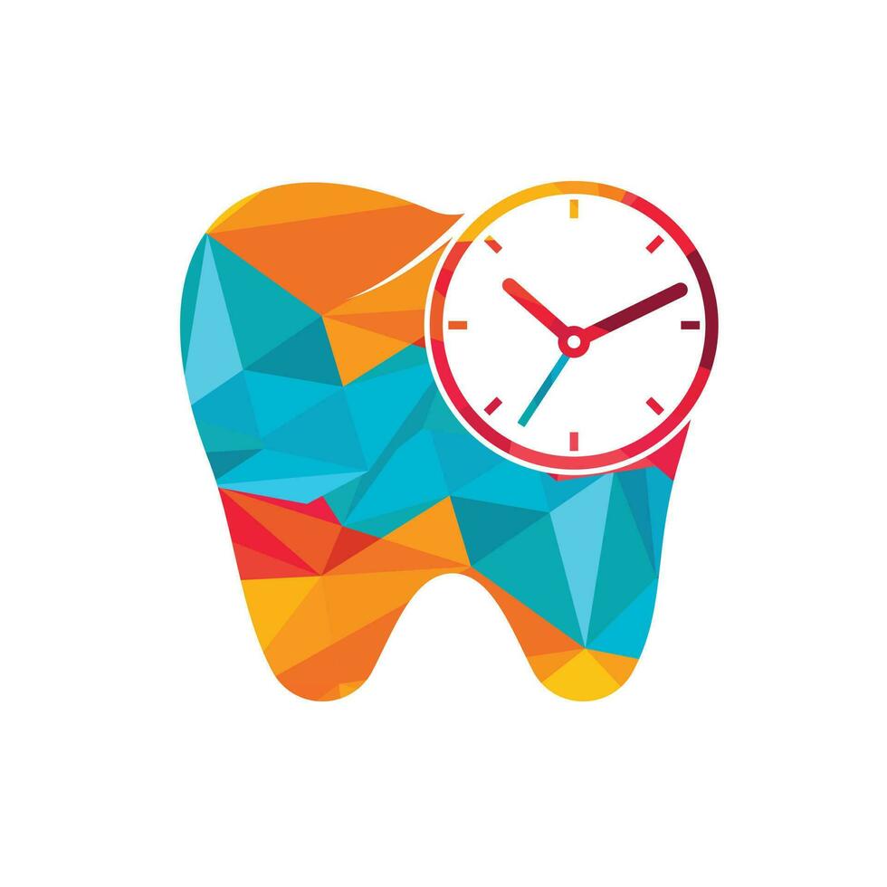 dentale tempo vettore logo design modello. umano dente e orologio icona design.