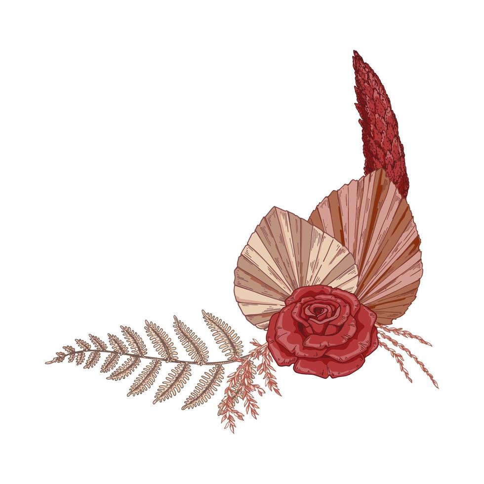 composizione moderna di fiori secchi. bouquet bohémien. illustrazione vettoriale disegnata a mano