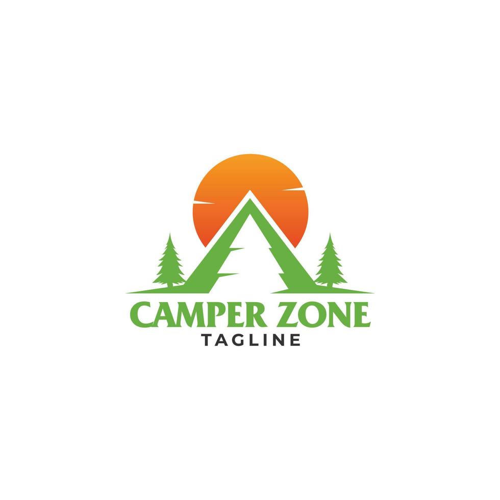 Vintage ▾ logo di camper zona sole e albero illustrazione vettore