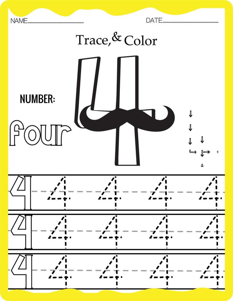 grafia pagine per scrittura numeri apprendimento numeri, numeri tracciato foglio di lavoro per asilo. vettore