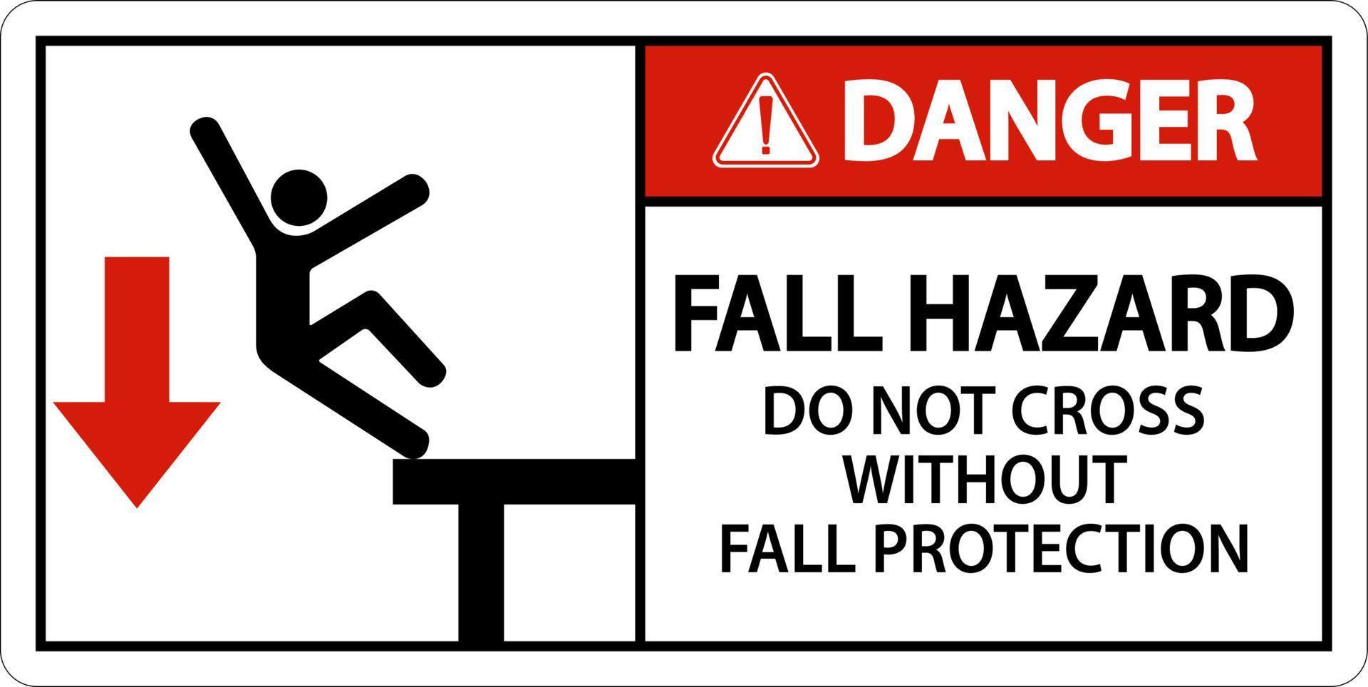 Pericolo fare non attraversare senza autunno protezione cartello su bianca sfondo vettore