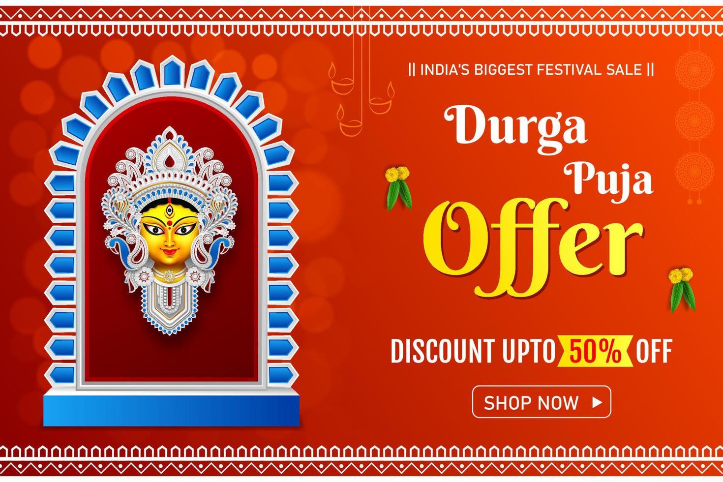 indiano Durga puja Festival sconto vendita bandiera design Durga puja offrire bandiera vettore