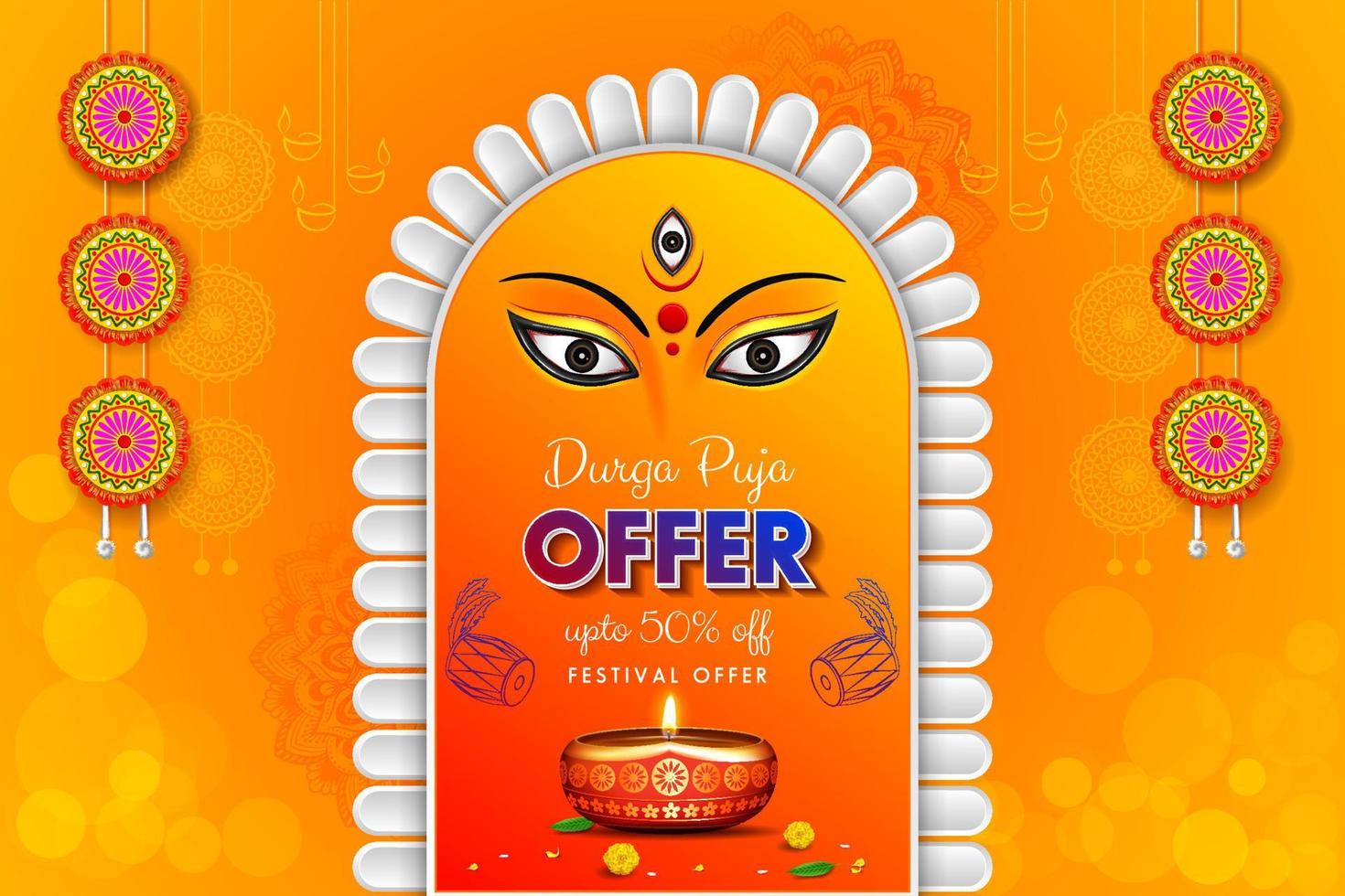 Durga puja offrire vendita bandiera sfondo design creativo Durga puja vendita bandiera vettore
