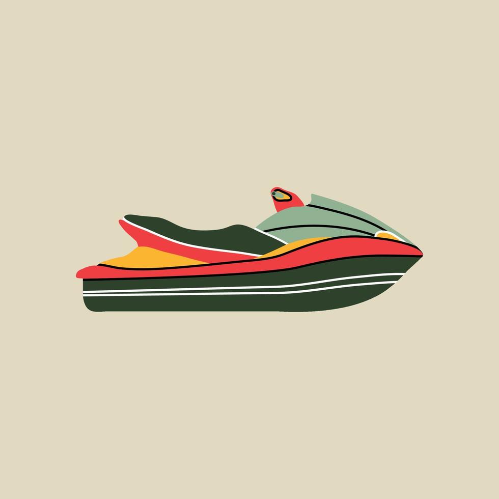 acqua scooter elemento nel moderno piatto linea stile. mano disegnato vettore illustrazione di estate, vacanza, viaggiare, viaggio, estremo acqua sport cartone animato design. Vintage ▾ toppa, distintivo, emblema, decorazione