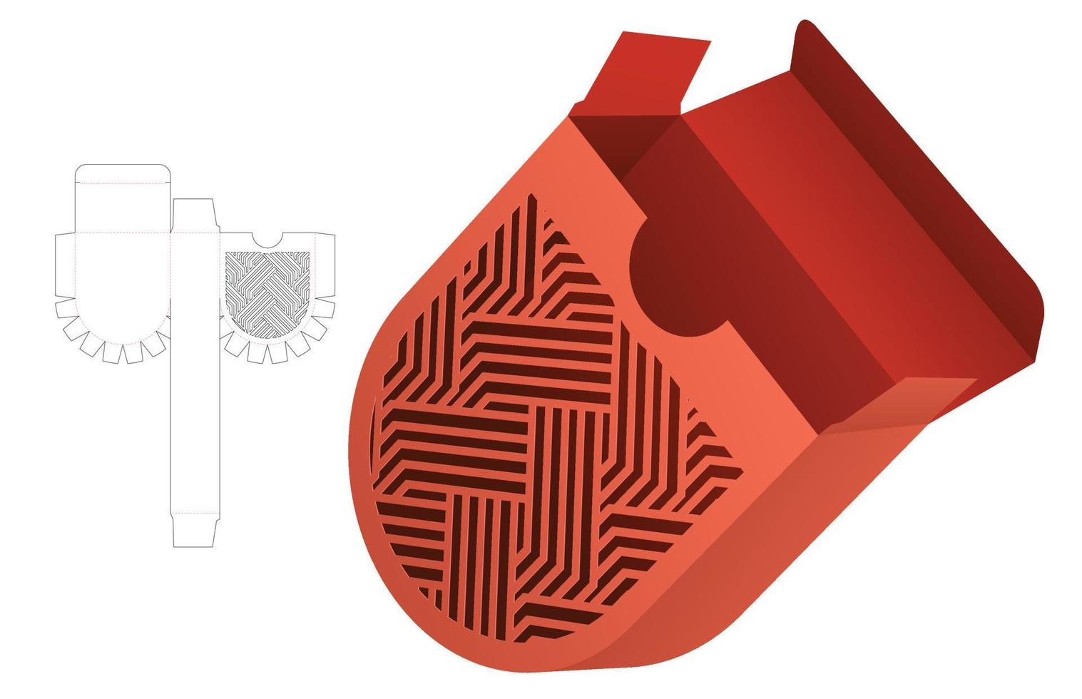 il giro parte inferiore scatola con stampigliato a strisce modello morire tagliare modello e 3d modello vettore