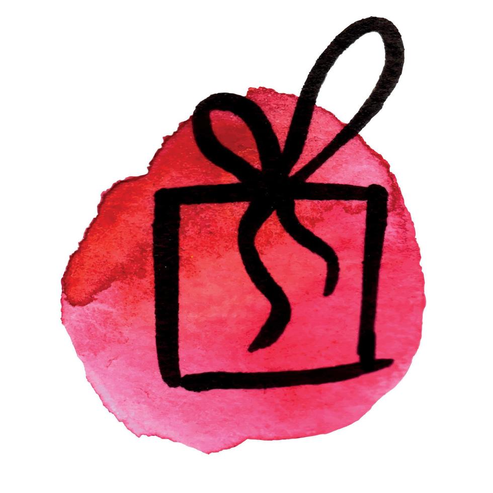 mano disegnato grafico illustrazione di Natale regalo scatola con rosso acquerello macchia vettore