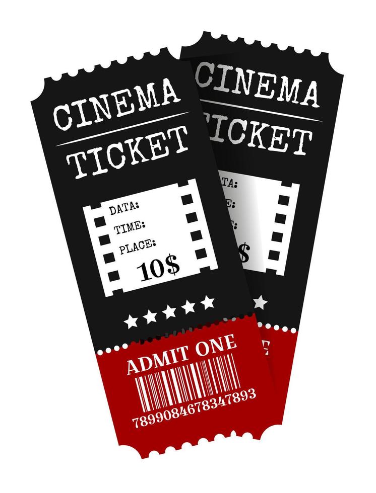 due biglietti del cinema vettoriale isolati su sfondo bianco. illustrazione realistica di vista frontale.