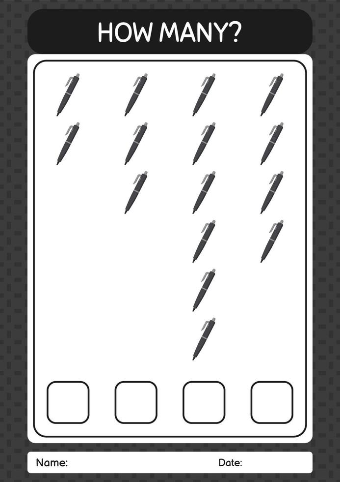 quanti giochi di conteggio con la penna. foglio di lavoro per bambini in età prescolare, foglio attività per bambini vettore