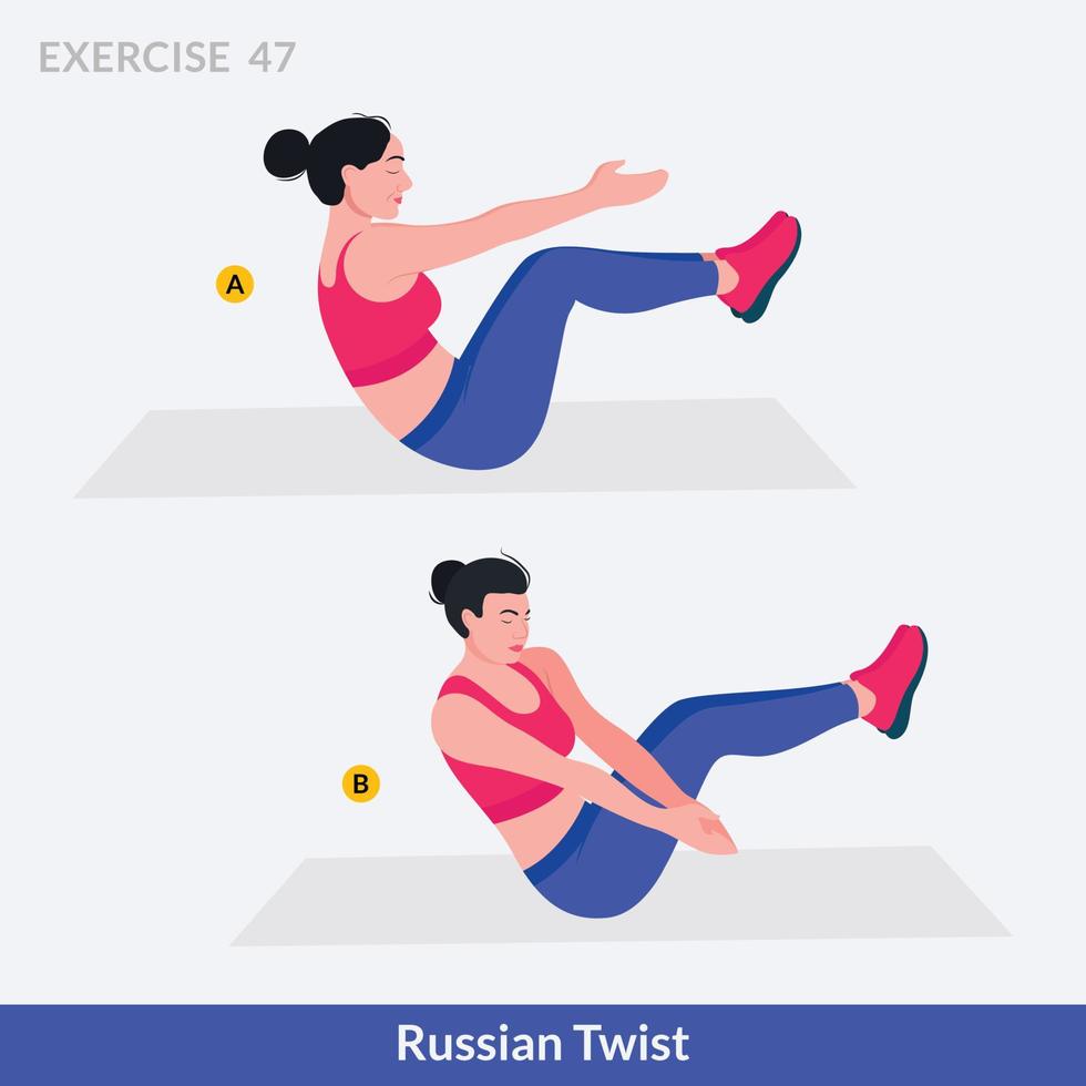 russo torcere esercizio, donna allenarsi fitness, aerobico e esercizi. vettore