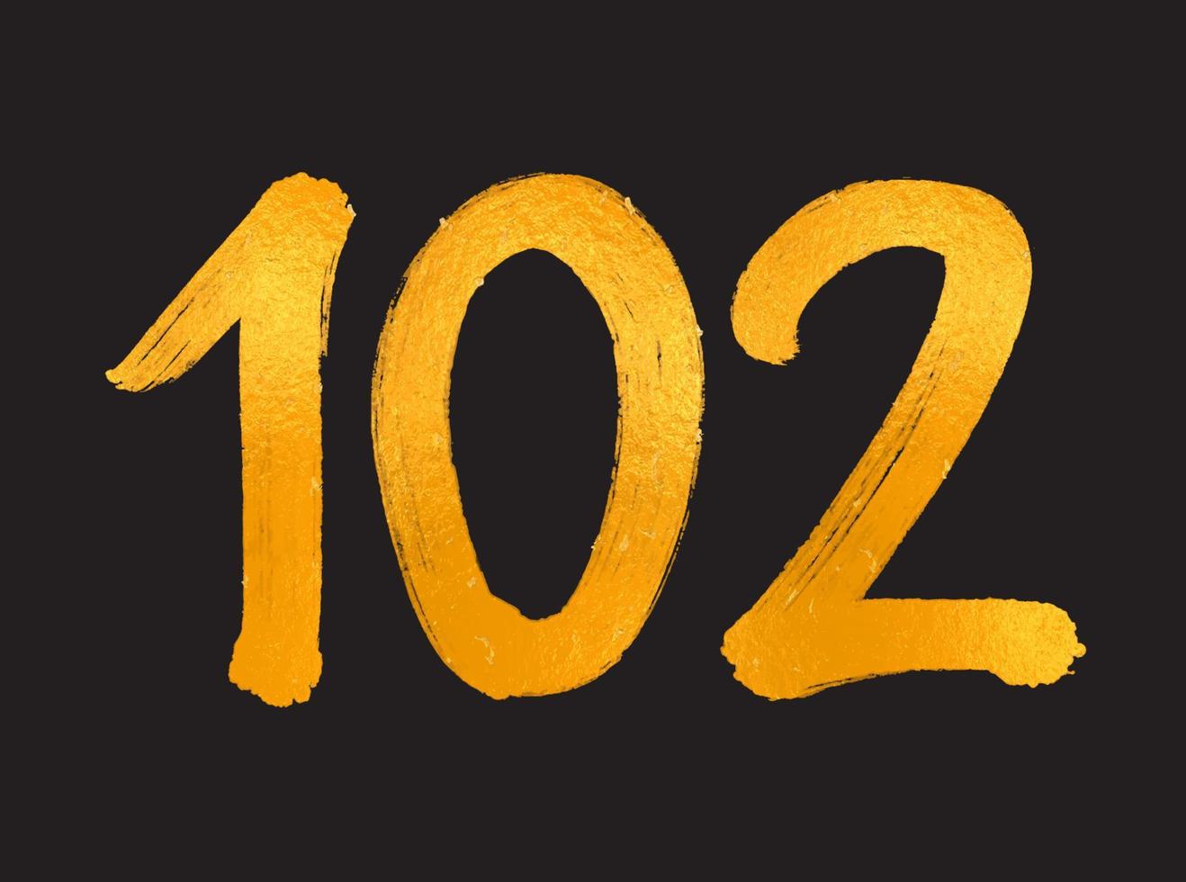 102 numero logo vettore illustrazione, 102 anni anniversario celebrazione vettore modello, 102° compleanno, oro lettering numeri spazzola disegno mano disegnato schizzo, numero logo design per Stampa, t camicia