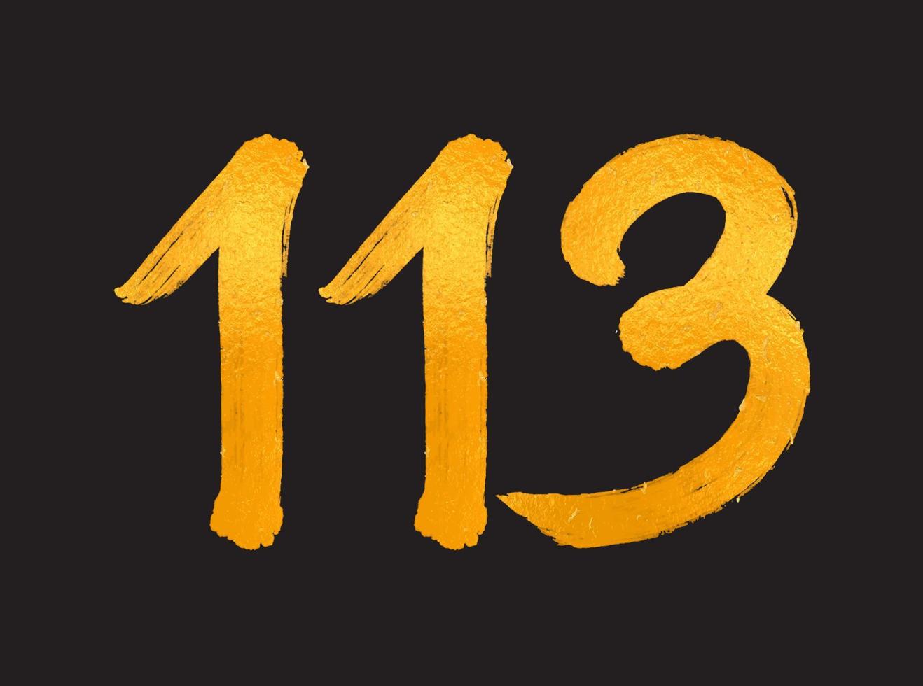 113 numero logo vettore illustrazione, 113 anni anniversario celebrazione vettore modello, 113° compleanno, oro lettering numeri spazzola disegno mano disegnato schizzo, numero logo design per Stampa, t camicia