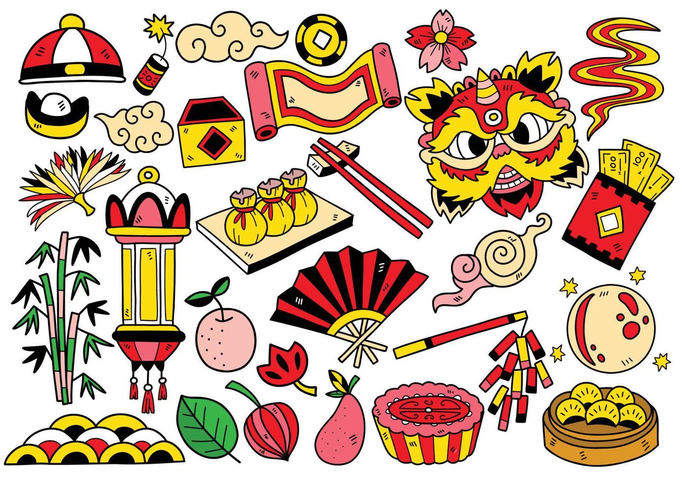 illustrazione di vettore degli oggetti di doodle della porcellana di stile disegnato a mano per il banner