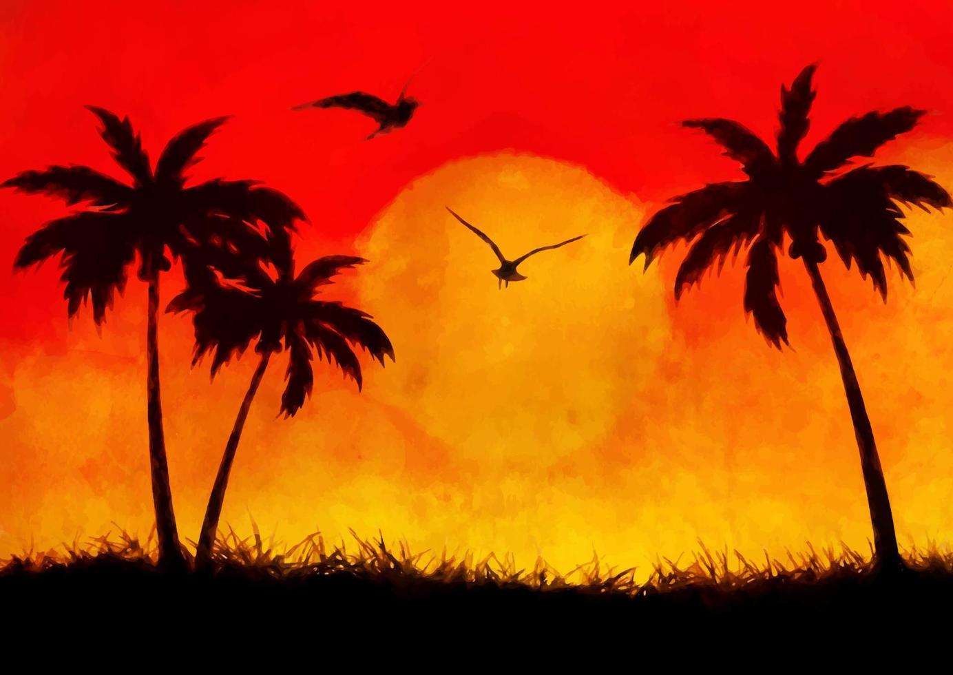 mano dipinto tropicale palma albero paesaggio vettore