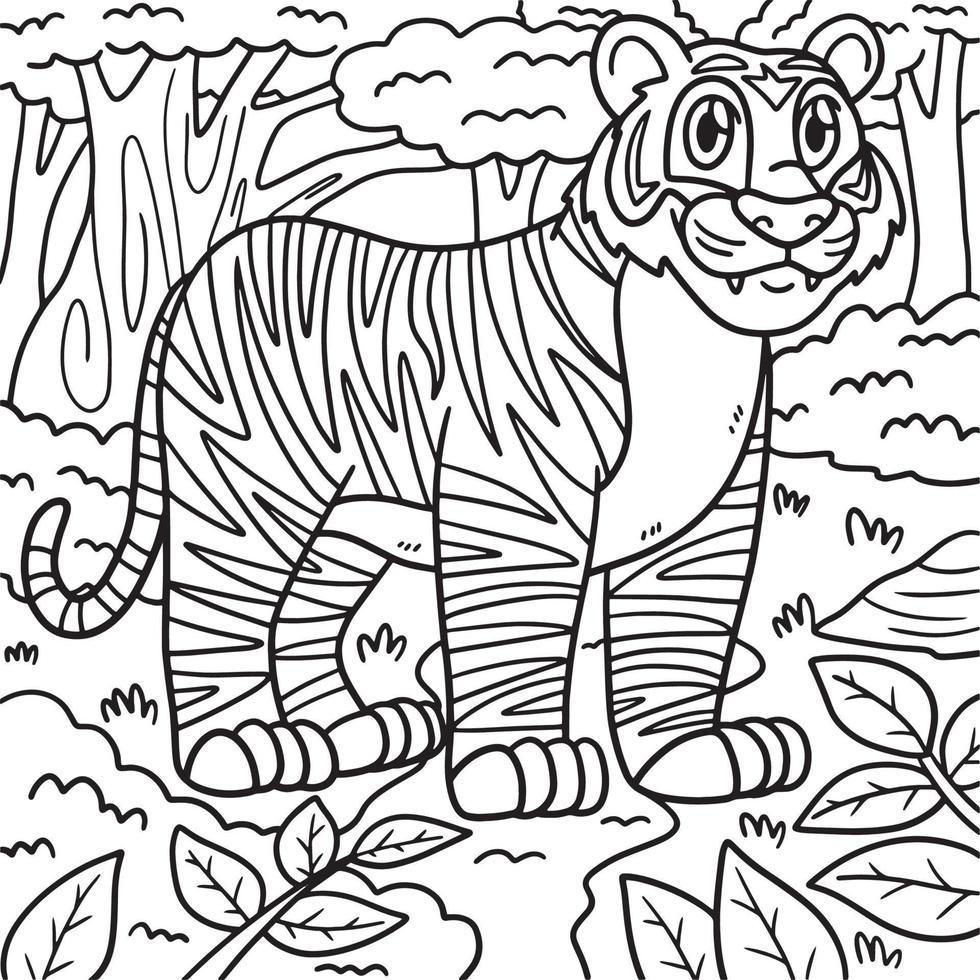 Pagina da colorare di animali tigre per bambini vettore