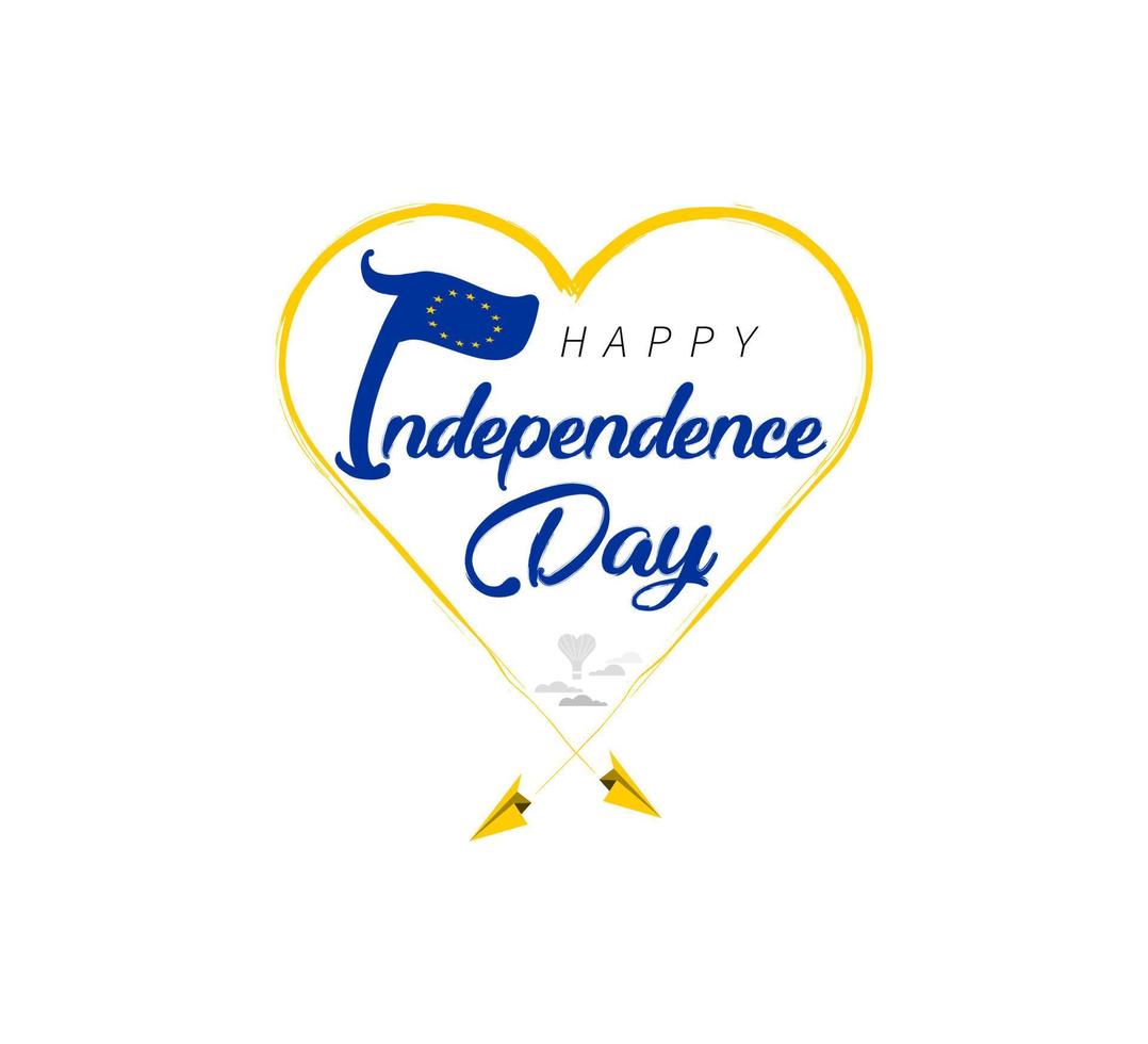 contento indipendenza giorno di europeo unione. aereo disegna nube a partire dal cuore. nazionale bandiera vettore illustrazione su bianca sfondo.