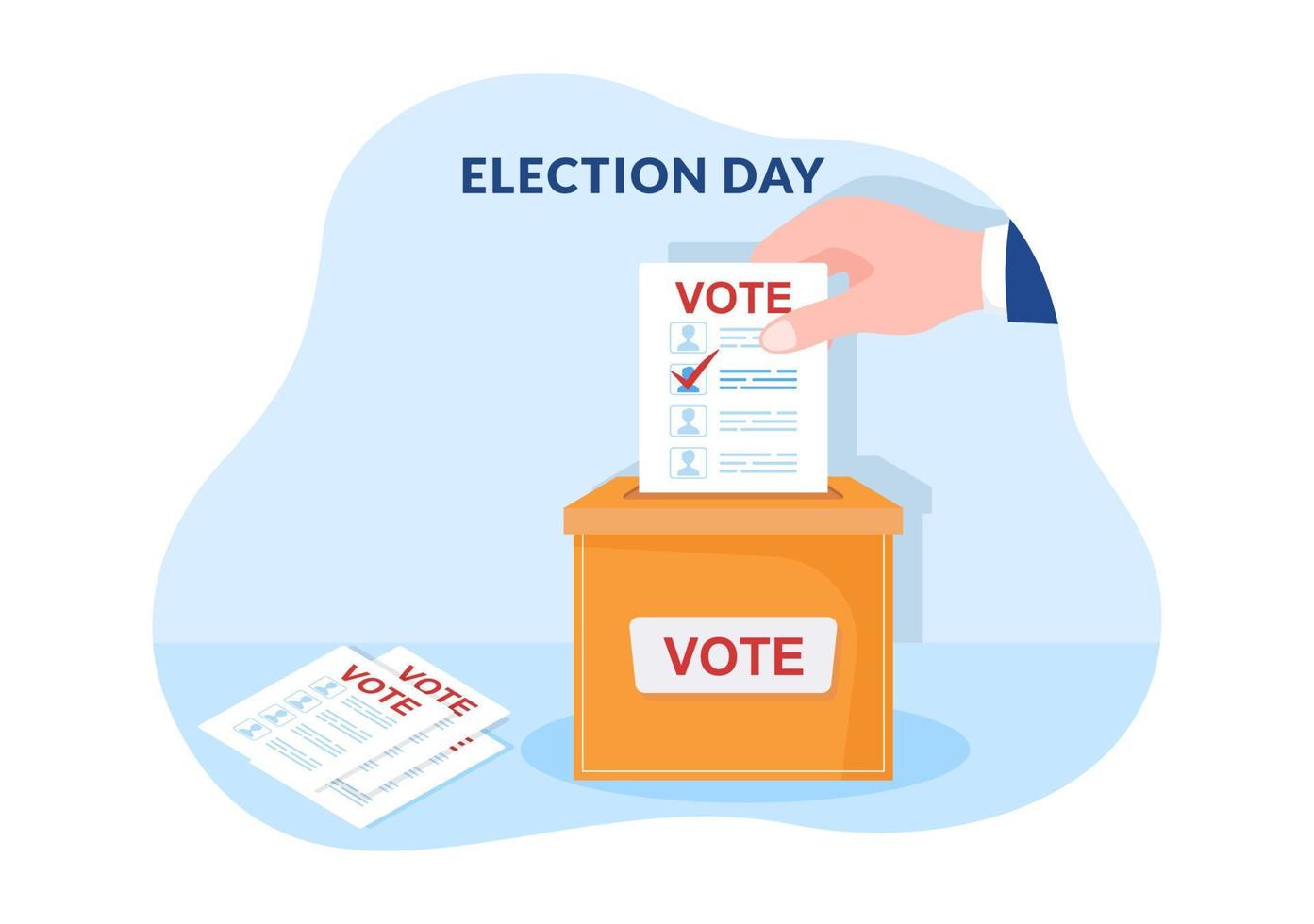 elezione giorno politico mano disegnato cartone animato piatto illustrazione con elettori getto schede elettorali a votazione posto nel unito stati adatto per manifesto o campagna vettore