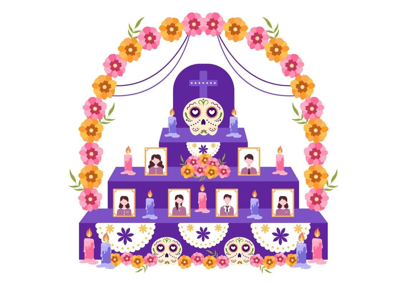 dia de los muertos o giorno di il morto modello mano disegnato cartone animato piatto illustrazione messicano vacanza Festival con tatuaggio teschi, maracas e sombrero vettore