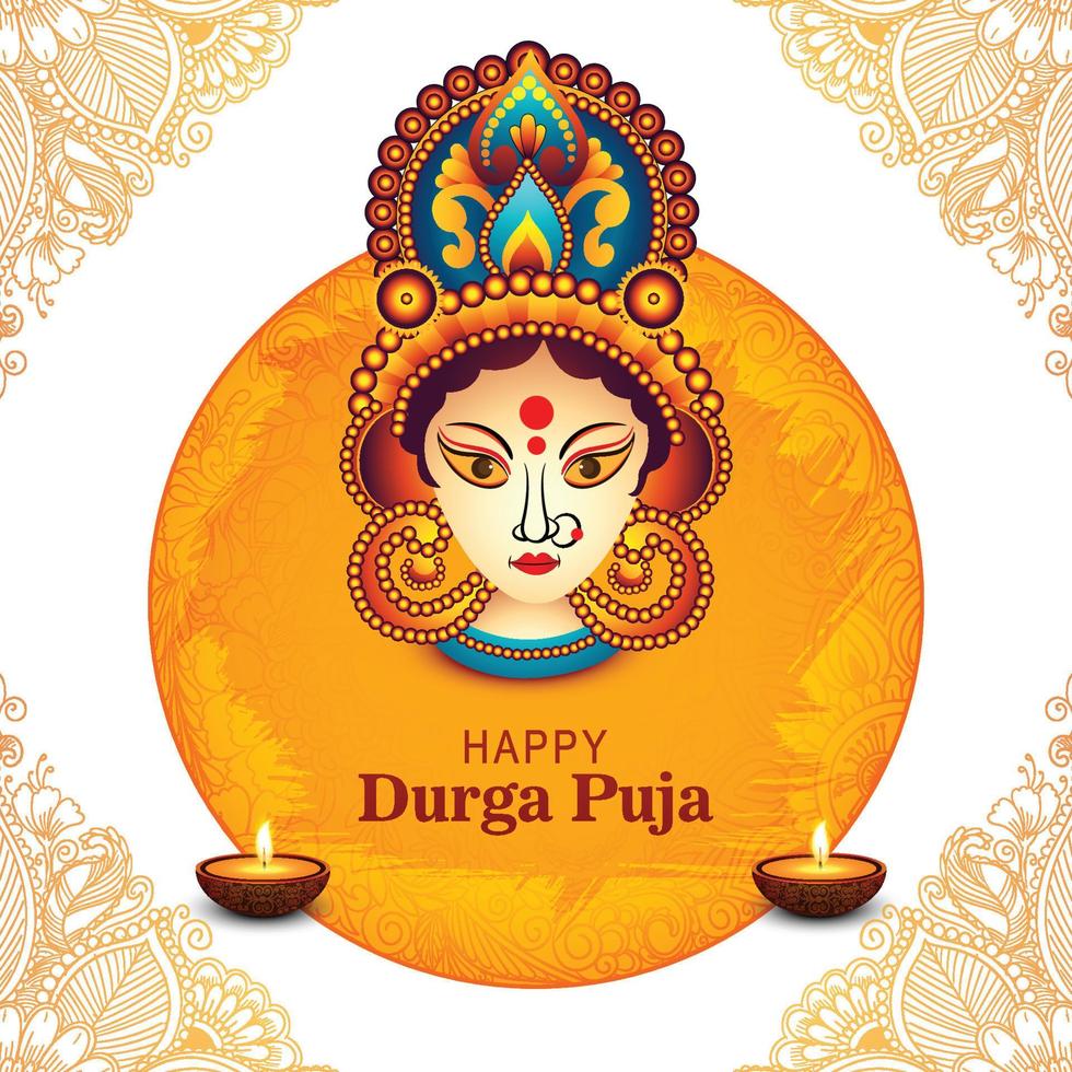 indiano religioso contento Durga puja Festival saluto carta vacanza sfondo vettore