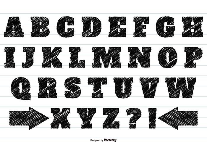 Alfabeto nero Scribble Set vettore
