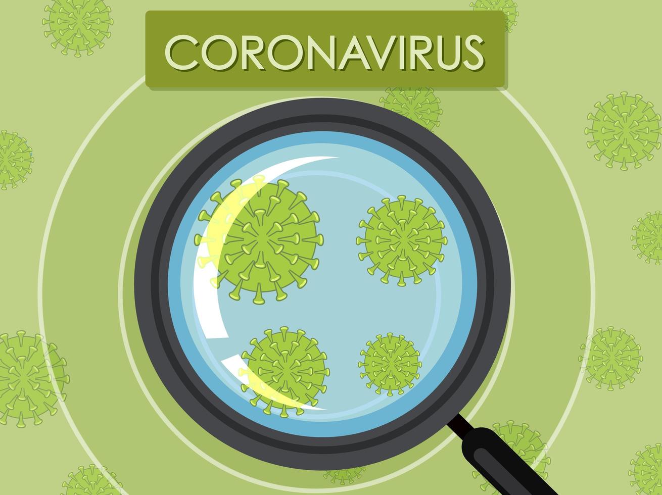 lente d'ingrandimento guardando le cellule di coronavirus vettore
