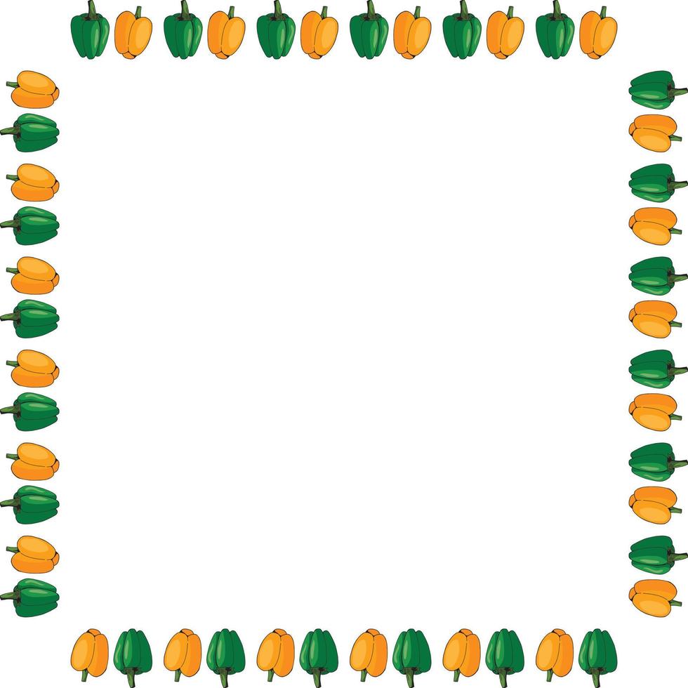 piazza telaio di verde e arancia peperoni su bianca sfondo. isolato telaio per il tuo design. vettore