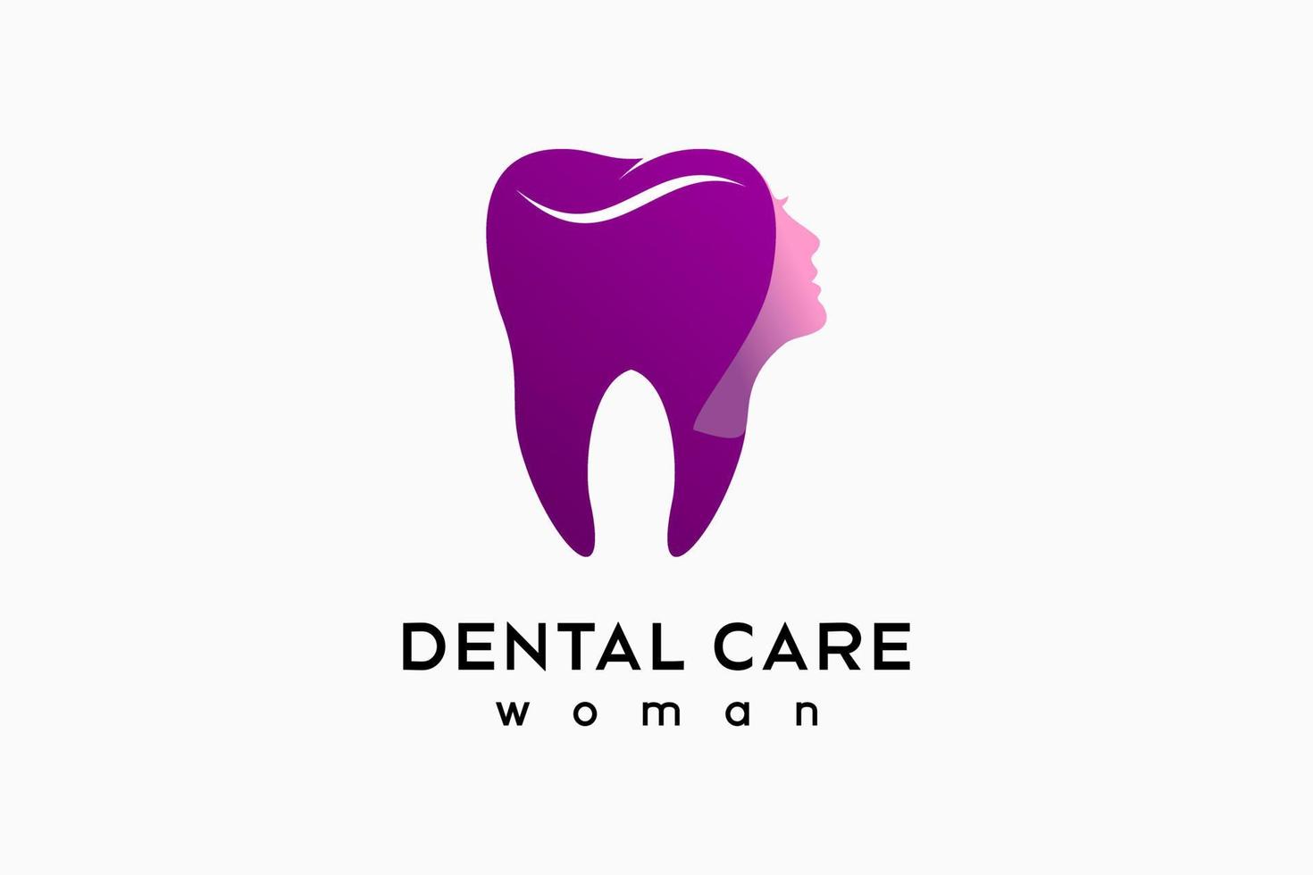 dentale cura donna logo design con creativo concetto, dentale icona combinato con femmina testa silhouette vettore