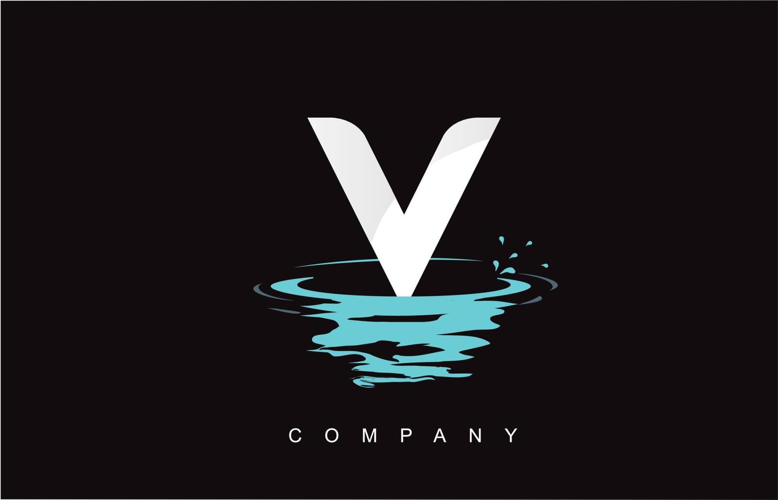 v lettera logo design con spruzzi d'acqua increspature gocce riflesso vettore