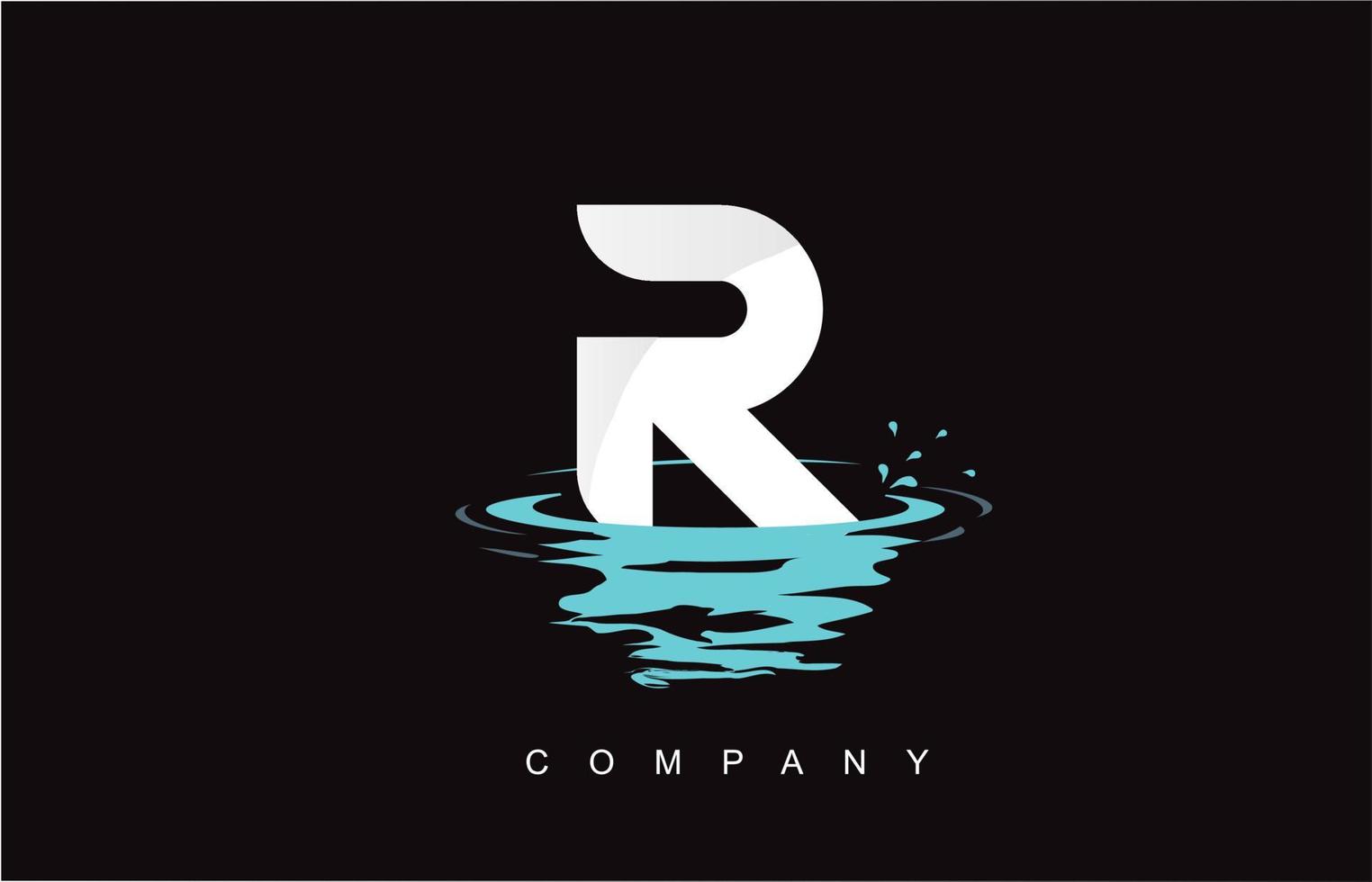 r lettera logo design con spruzzi d'acqua increspature gocce riflesso vettore