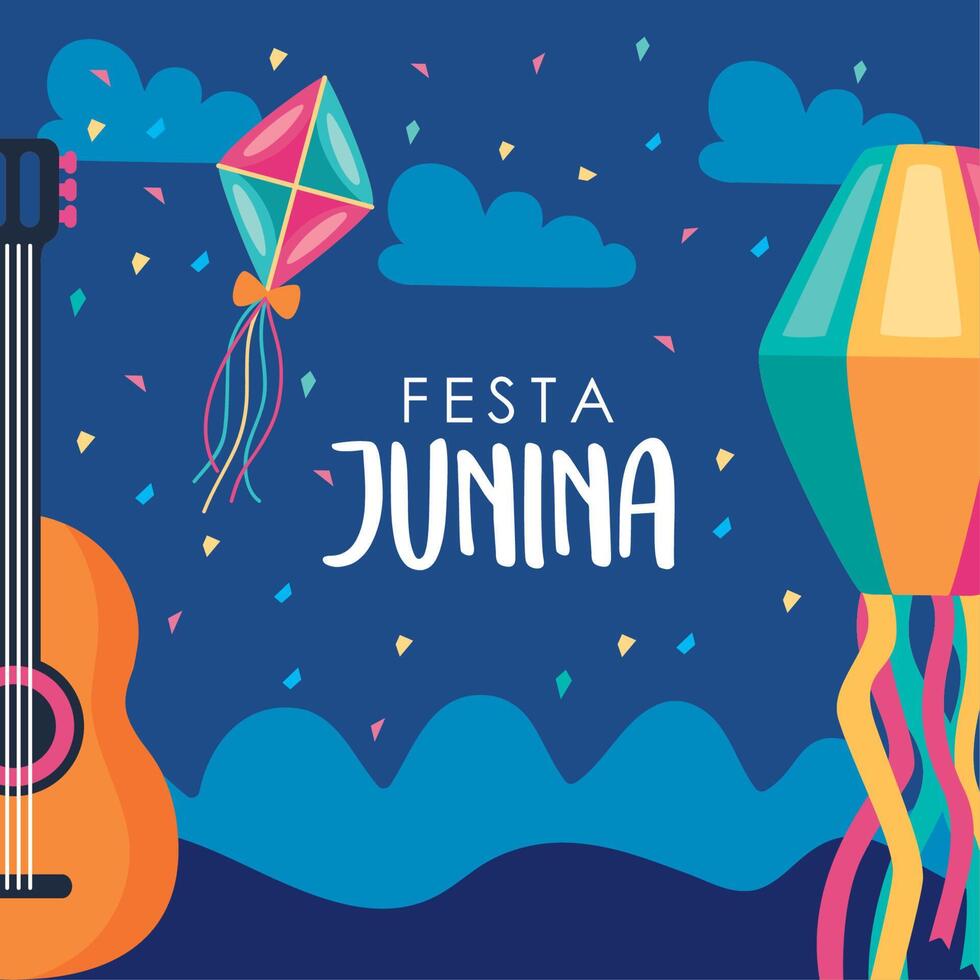 festa junina lettering cartolina vettore