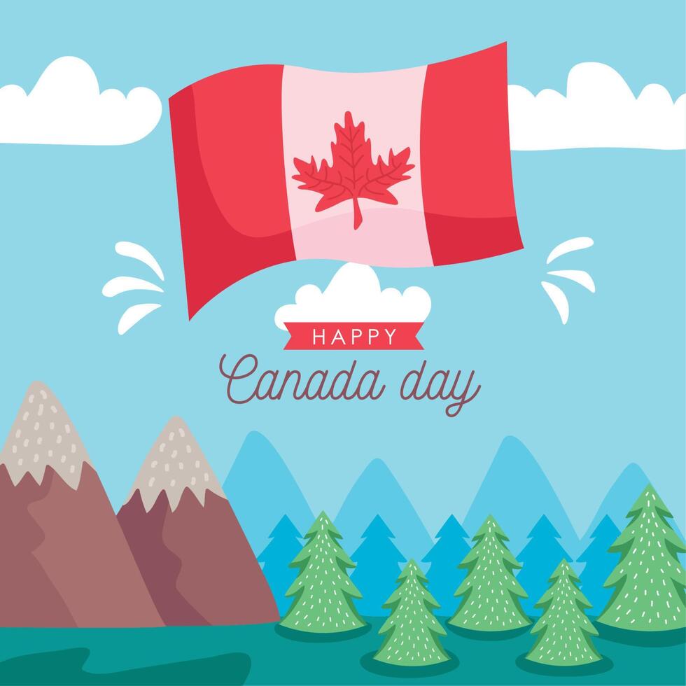 Canada giorno lettering con bandiera vettore