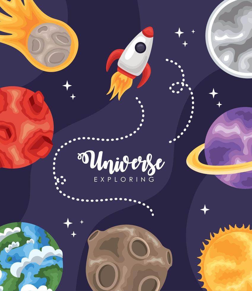 universo esplorando lettering vettore