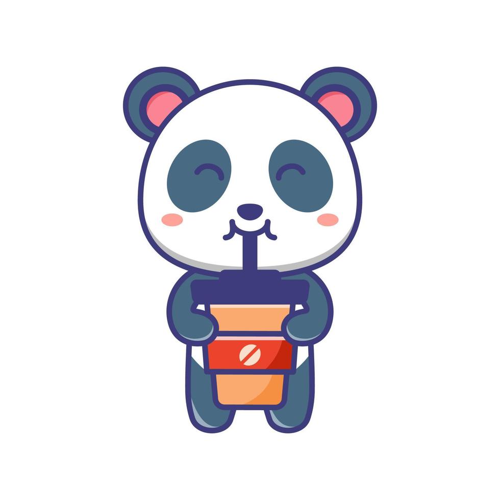 carino bambino panda bevanda un' tazza di caffè cartone animato illustrazione vettore