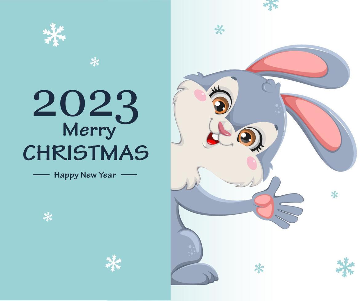 allegro Natale e contento nuovo anno. cartone animato coniglio vettore