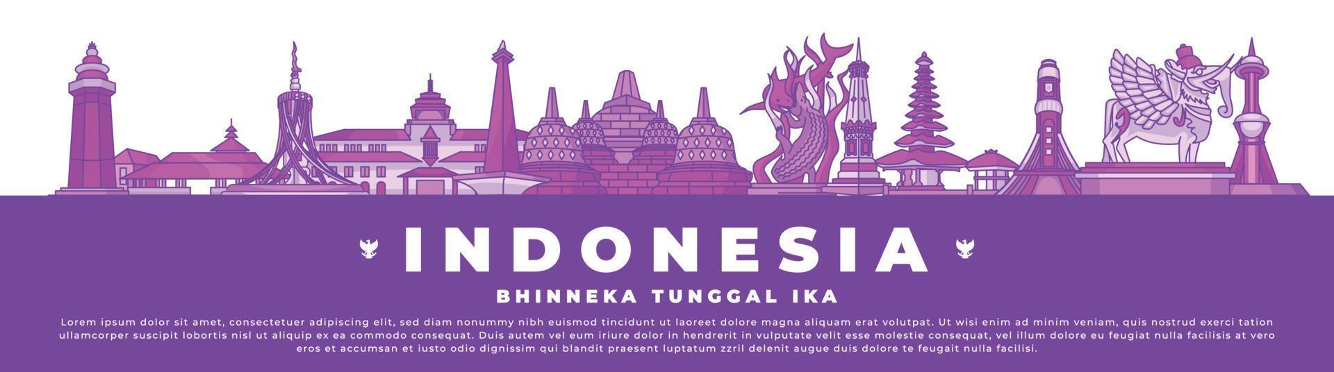 Indonesia bandiera città punto di riferimento vettore